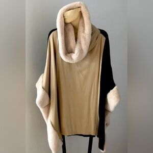 Joseph Ribkoff Faux Fur Trim Two Tone Poncho Cape L/XL